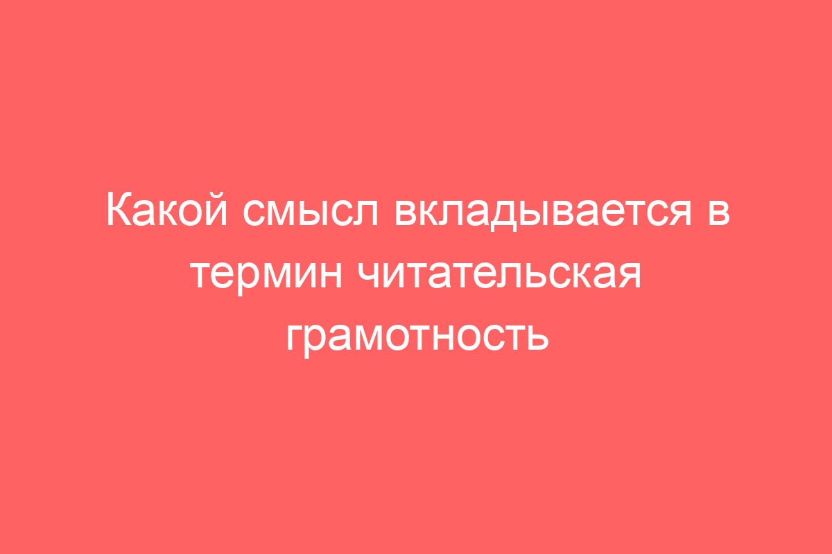 Какой смысл вкладывается в термин читательская грамотность